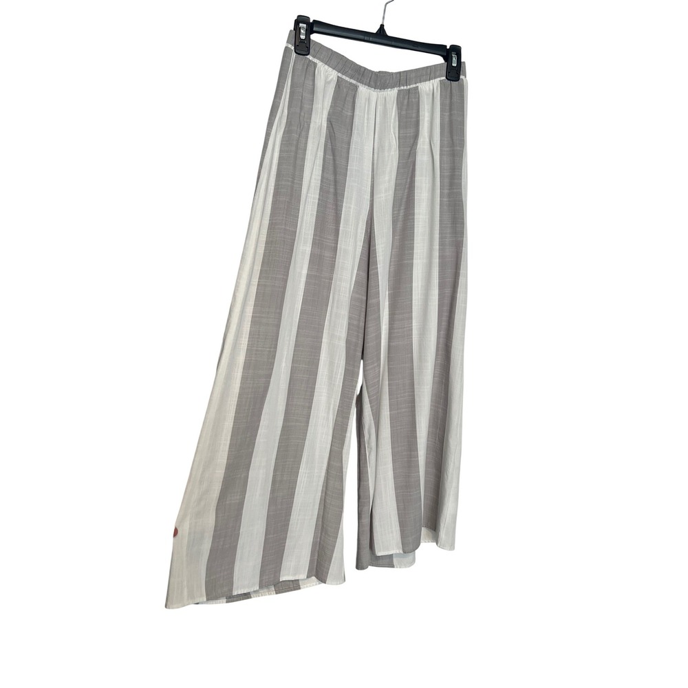 Show Me Your Mumu Women Medium Explorer Pants Grey Striped Wide Leg Boho Resort